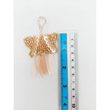 Peach And Gold Handmade Beaded Tassels With Long Sequins, Sequin Latkan, Beaded Latkans